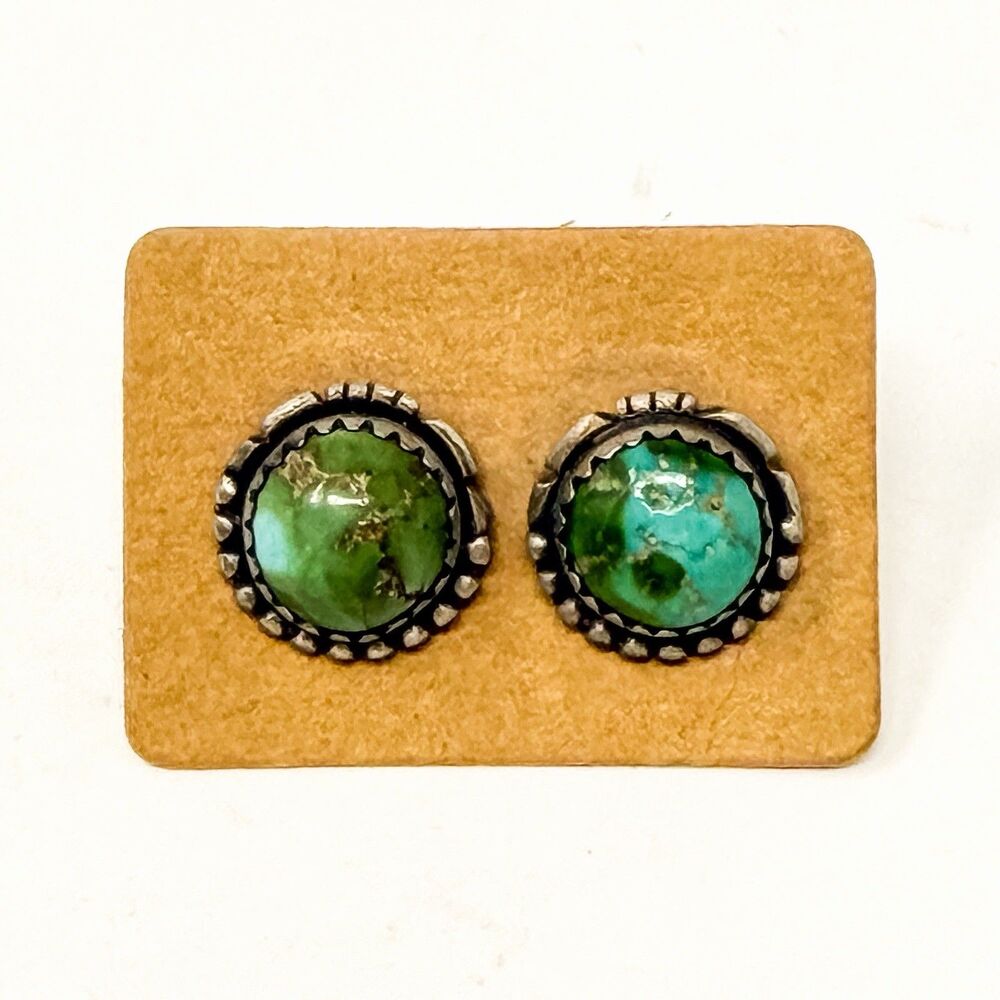 Vintage Sterling Silver Sonoran Gold Turquoise Stud Earrings Southwestern 925